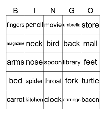 Vocabulary (misc.) Bingo Card