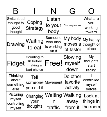 Impulse Control Bingo Card