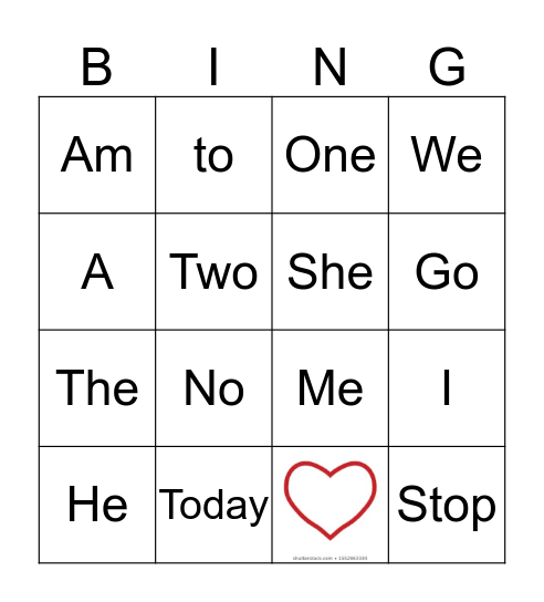 Tricky Word Bingo Card