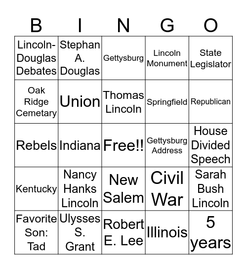 Lincoln Bingo Card