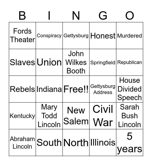 Lincoln Bingo Card