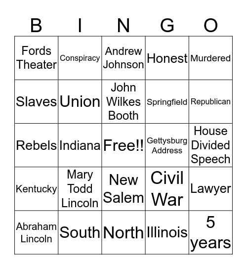 Lincoln Bingo Card