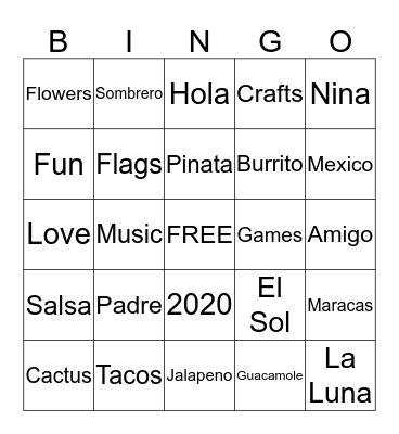 Father Daughter Fiesta Bingo Card