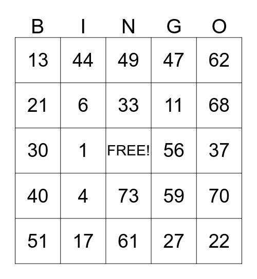 SENIOR CITIZEN'S CENTER Bingo Card