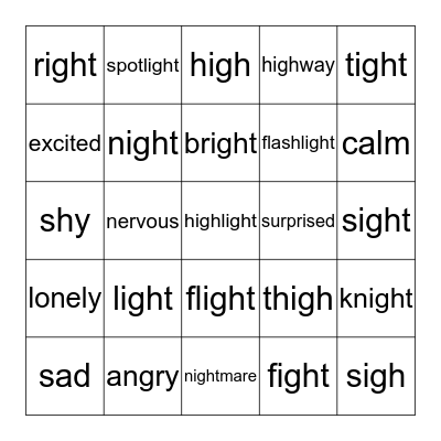 igh Bingo Card