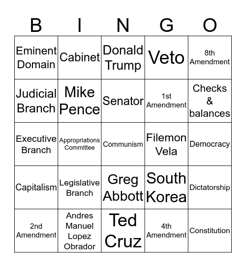 Government Bingo Card