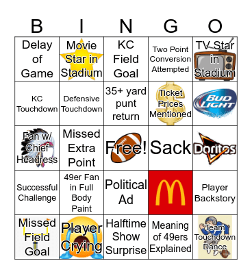 Super Bowl Bingo Card