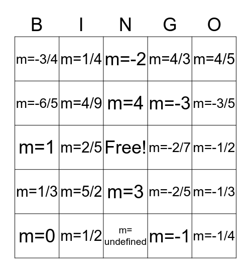 slope bingo Card