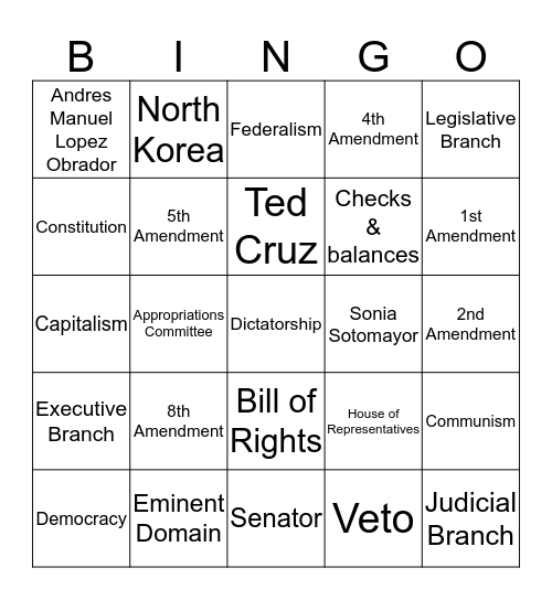 Government Bingo Card