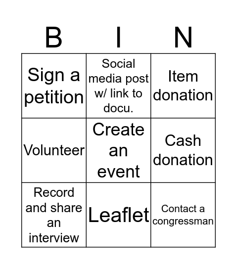 Cookies for Compassion Bingo Card