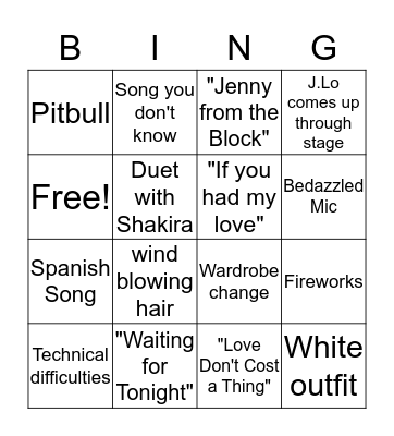 J. Lo Bingo Card