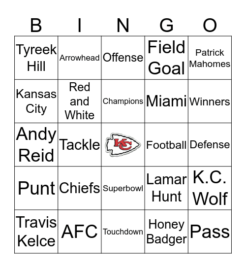 Kansas City Chiefs Bingo  Bingo Card