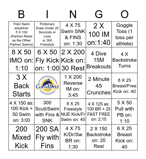 Goldfins Warm-Up Bingo Card
