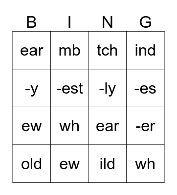 Phonics Chart 10 Bingo Card