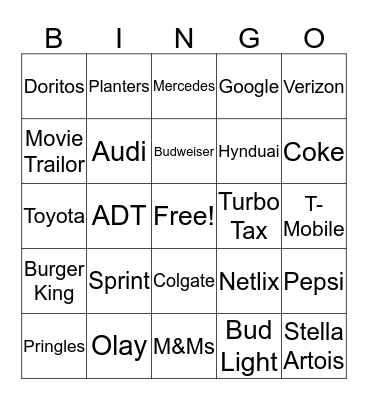 Commercial Bingo  Bingo Card