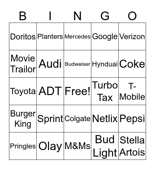 Commercial Bingo  Bingo Card