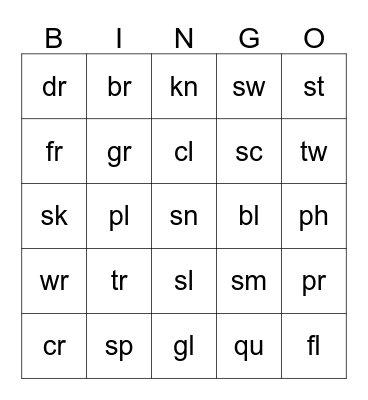 Initial Consonant BINGO Card