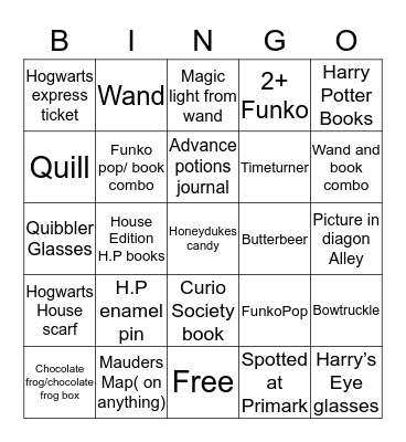 Basic Harry Potter Fan Bingo Card