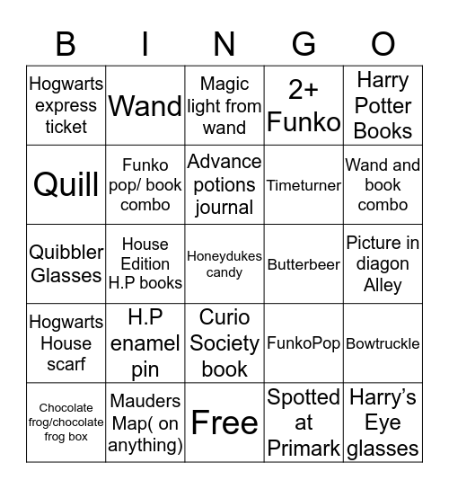 Basic Harry Potter Fan Bingo Card