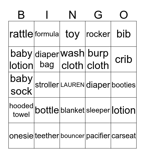 Welcome Baby Lauren Bingo Card