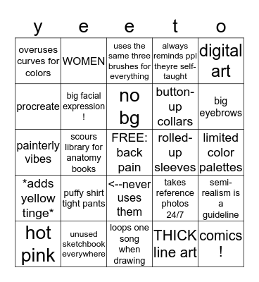 emilys artist bingo Card