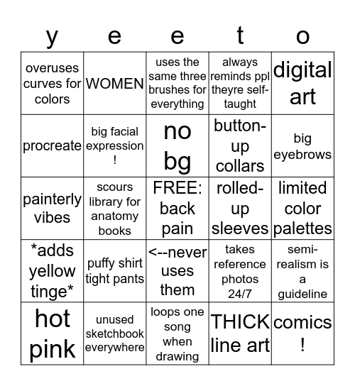 emilys artist bingo Card