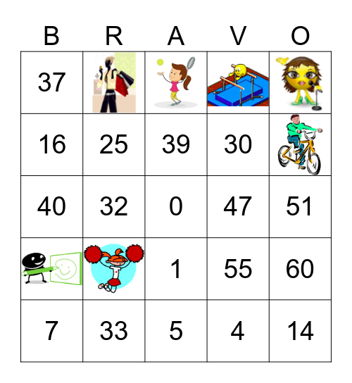 Les activités 1-30 / Les nombres 0-60 Bingo Card
