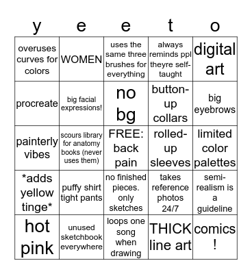 emilys artist bingo Card