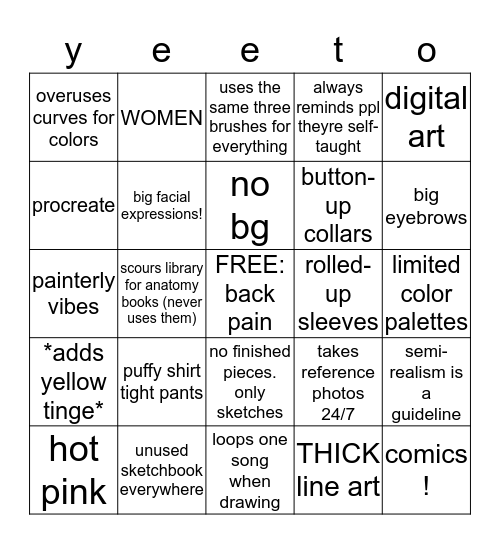 emilys artist bingo Card