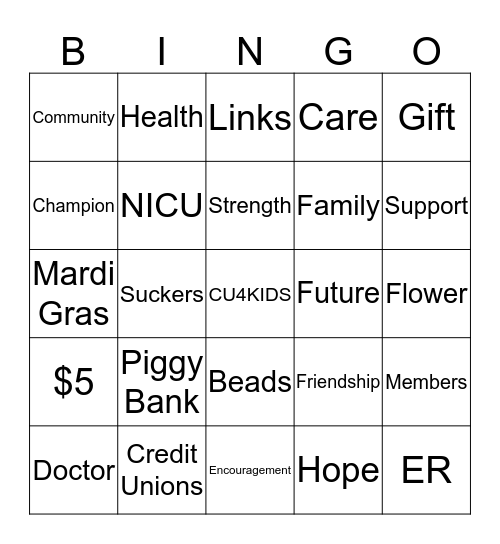 CMN Bingo Game 1 Bingo Card