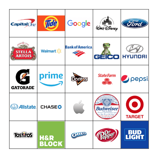 SUPER BOWL LIV COMMERCIAL BINGO Card