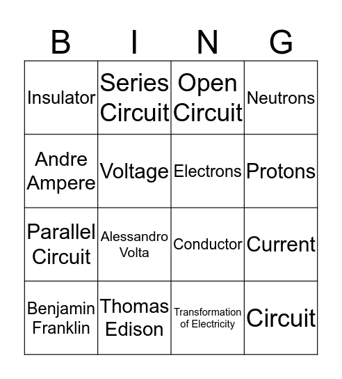 It's Electric Science Bingo Card
