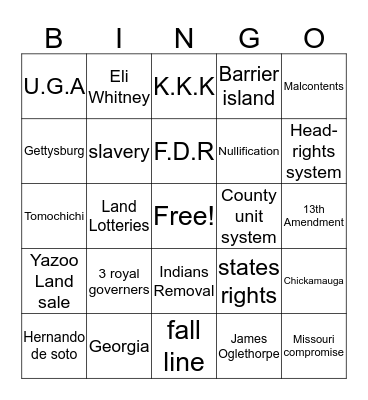 Georgia Bingo Card