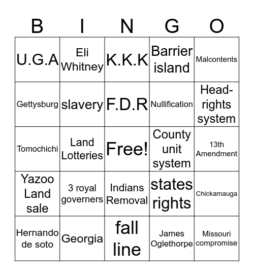 Georgia Bingo Card