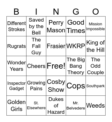 TV Show Theme Songs Bingo Card