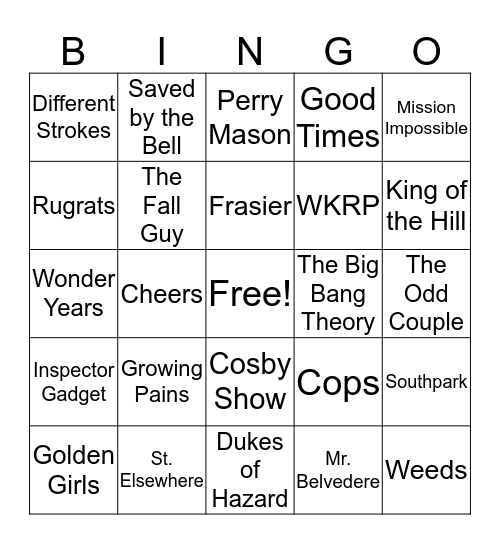 TV Show Theme Songs Bingo Card