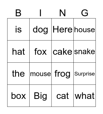 A Big Surprise Bingo Card