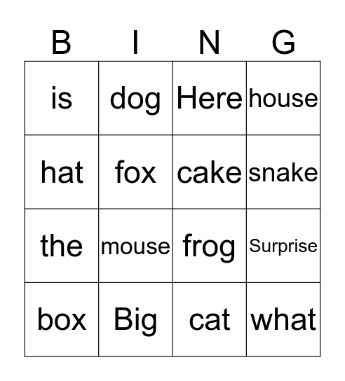 A Big Surprise Bingo Card