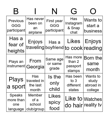 Bingo To Meet You  Bingo Card