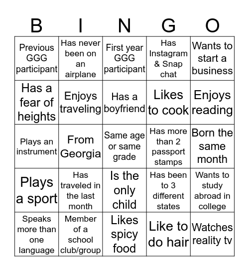 Bingo To Meet You  Bingo Card