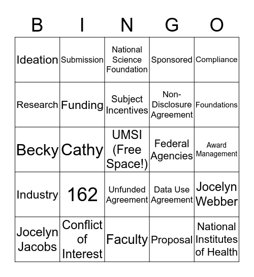 UMSI Research Office Lingo Bingo Card