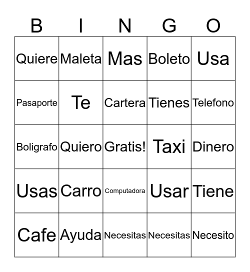 Partido de Espanol Bingo Card