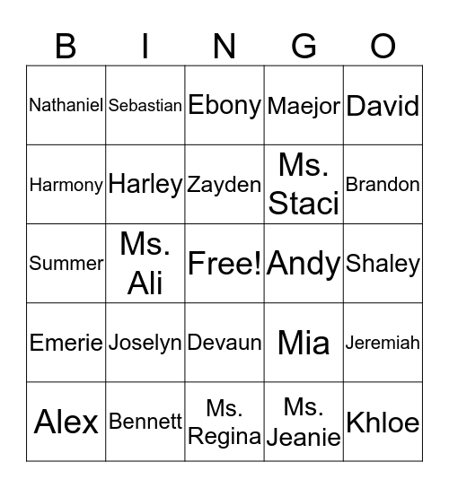 Friendship Bingo Card