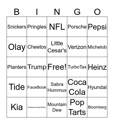 SUPER BOWL-O Bingo Card