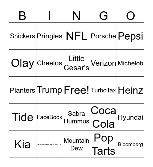 SUPER BOWL-O Bingo Card