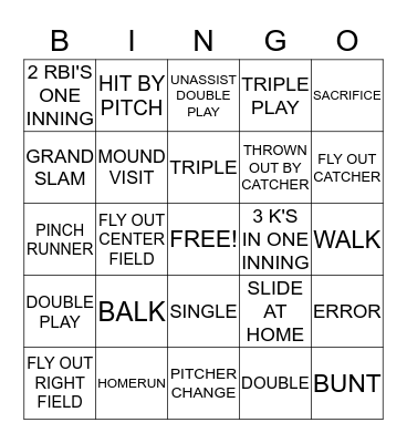 BASEBALL BINGO Card