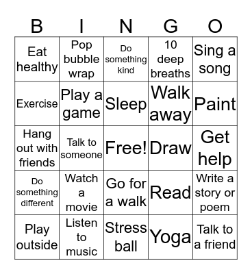 Coping Skills Bingo Card