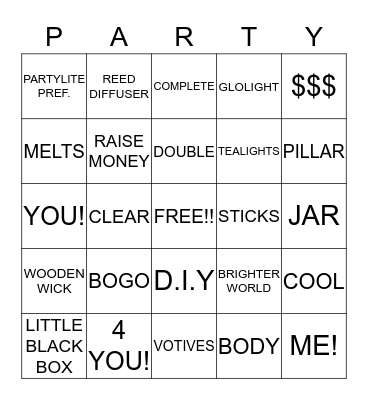PARTYLITE BINGO Card