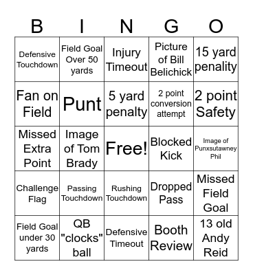 2020 Super Bowl Bingo Card