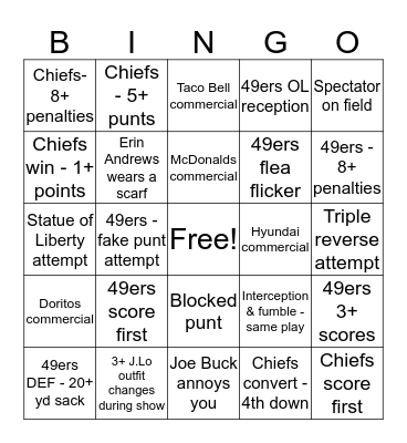 SUPER BOWL LIV Bingo Card